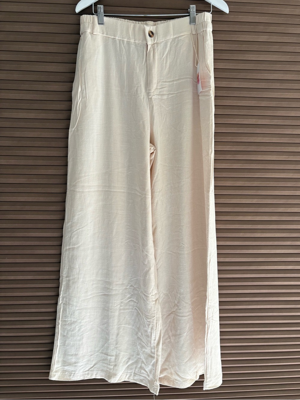 Wide-Leg Cream Women's Pants with Button Waist